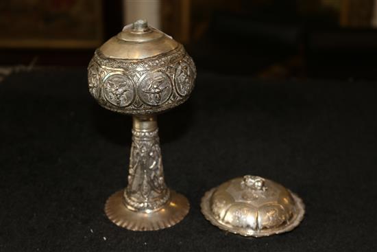 Chinese silver cover and a damaged Indian silver vase